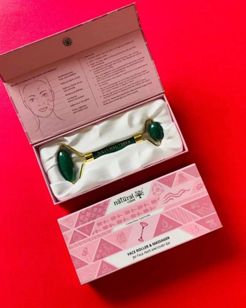 Jade Face Massage Roller with Gold Beauty Elixir Oil (3 ml) ( Full Size )