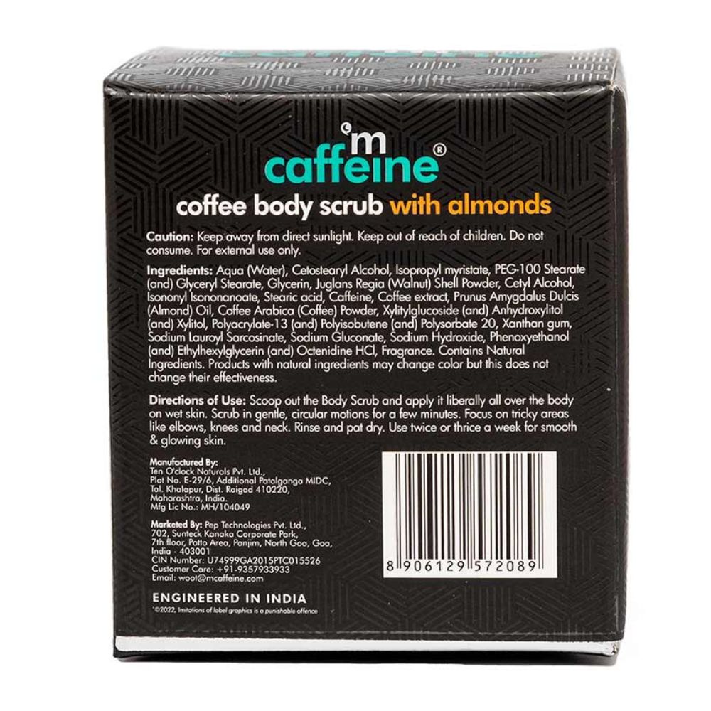 mCaffeine Moisturizing & Creamy Coffee Body Scrub with Almonds for Smooth Skin ( 200g ) ( Full Size )