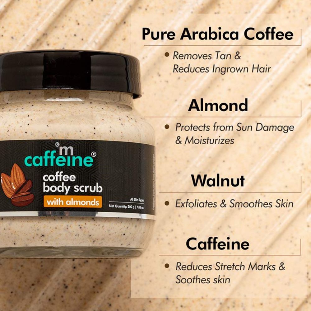 mCaffeine Moisturizing & Creamy Coffee Body Scrub with Almonds for Smooth Skin ( 200g ) ( Full Size )