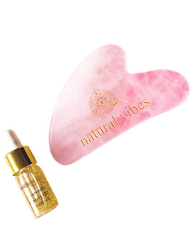 Rose Quartz Gua Sha for Face Massage with Gold Beauty Elixir Oil (3 ml) ( Full Size )