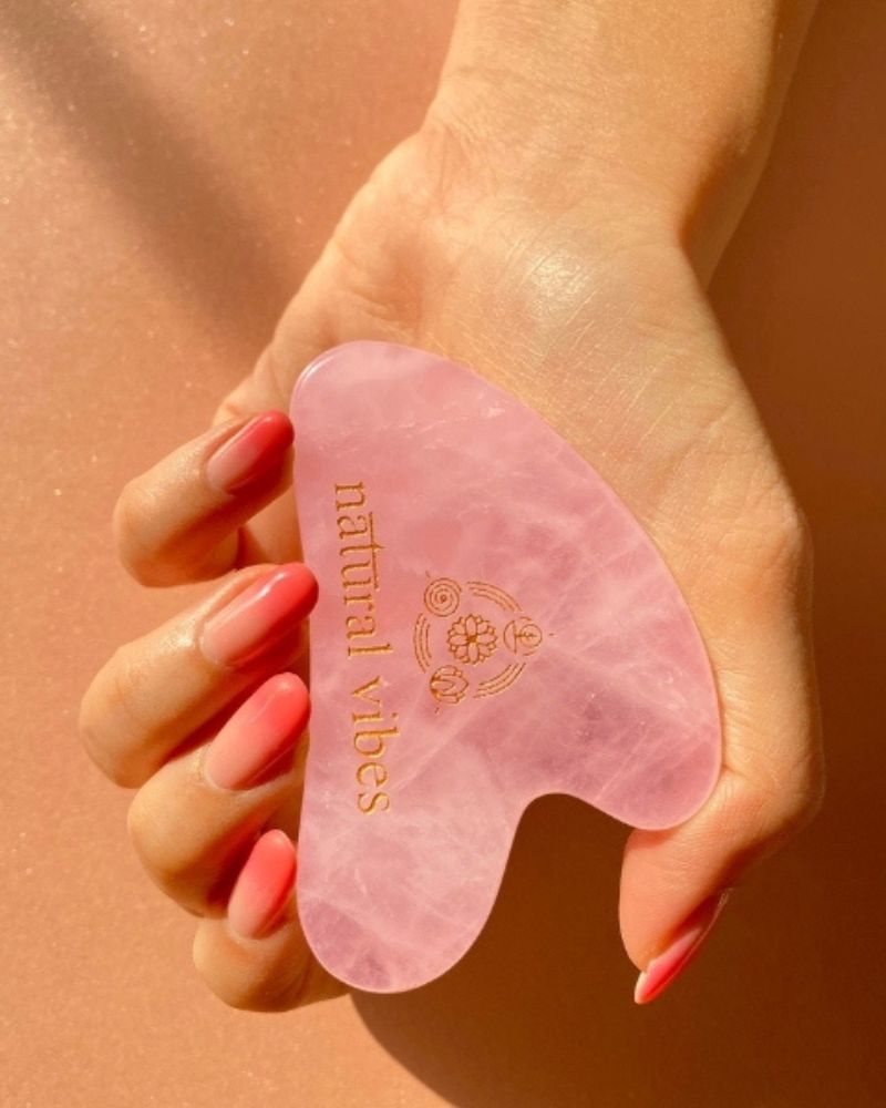 Rose Quartz Gua Sha for Face Massage with Gold Beauty Elixir Oil (3 ml) ( Full Size )