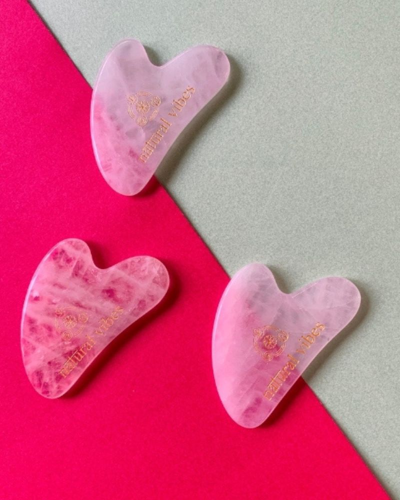 Rose Quartz Gua Sha for Face Massage with Gold Beauty Elixir Oil (3 ml) ( Full Size )