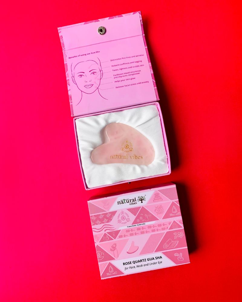 Rose Quartz Gua Sha for Face Massage with Gold Beauty Elixir Oil (3 ml) ( Full Size )