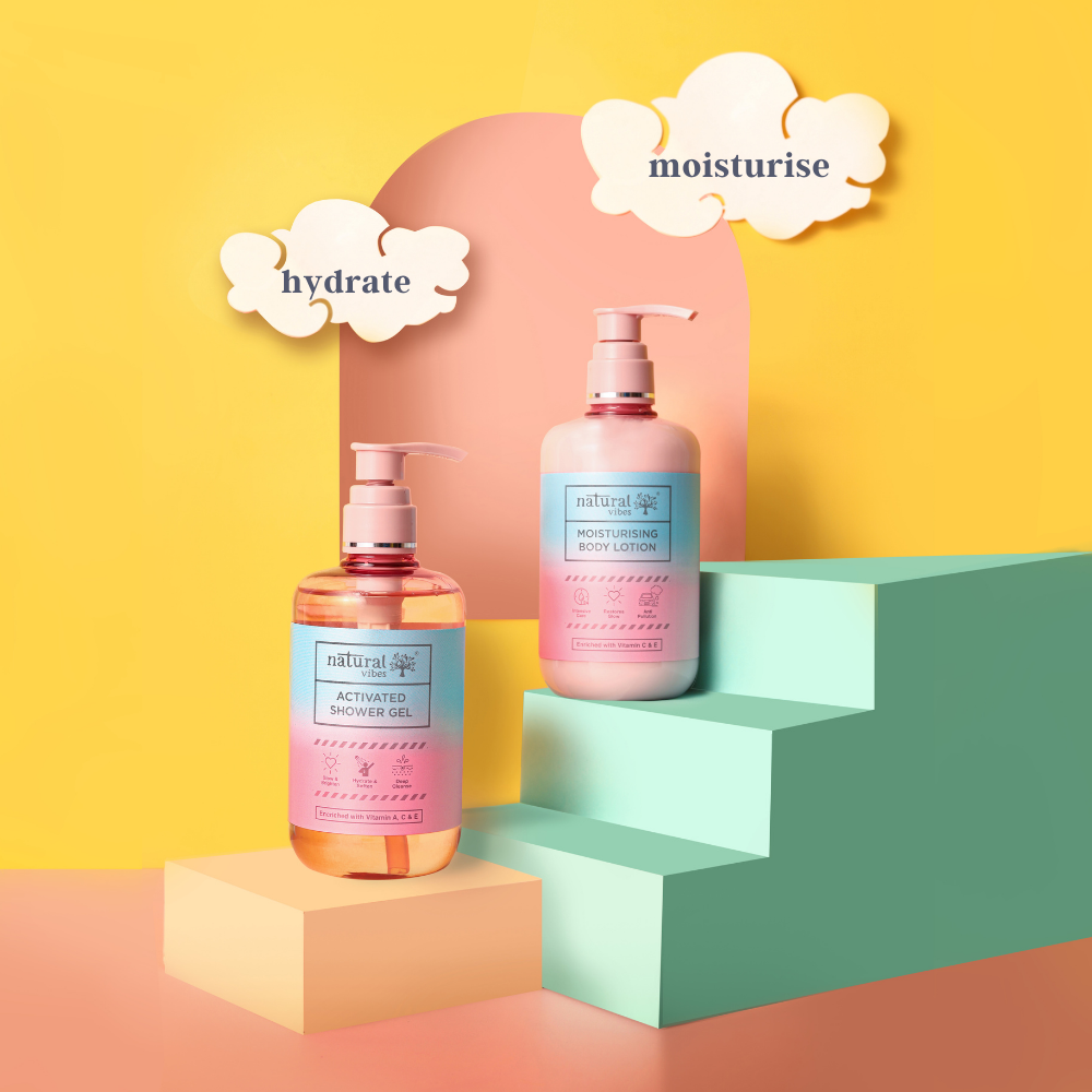 Natural Vibes Activated Shower Gel Body Wash - Glow, Hydrate, Deep Cleanse & Soften ( 300 ml ) ( Full Size )