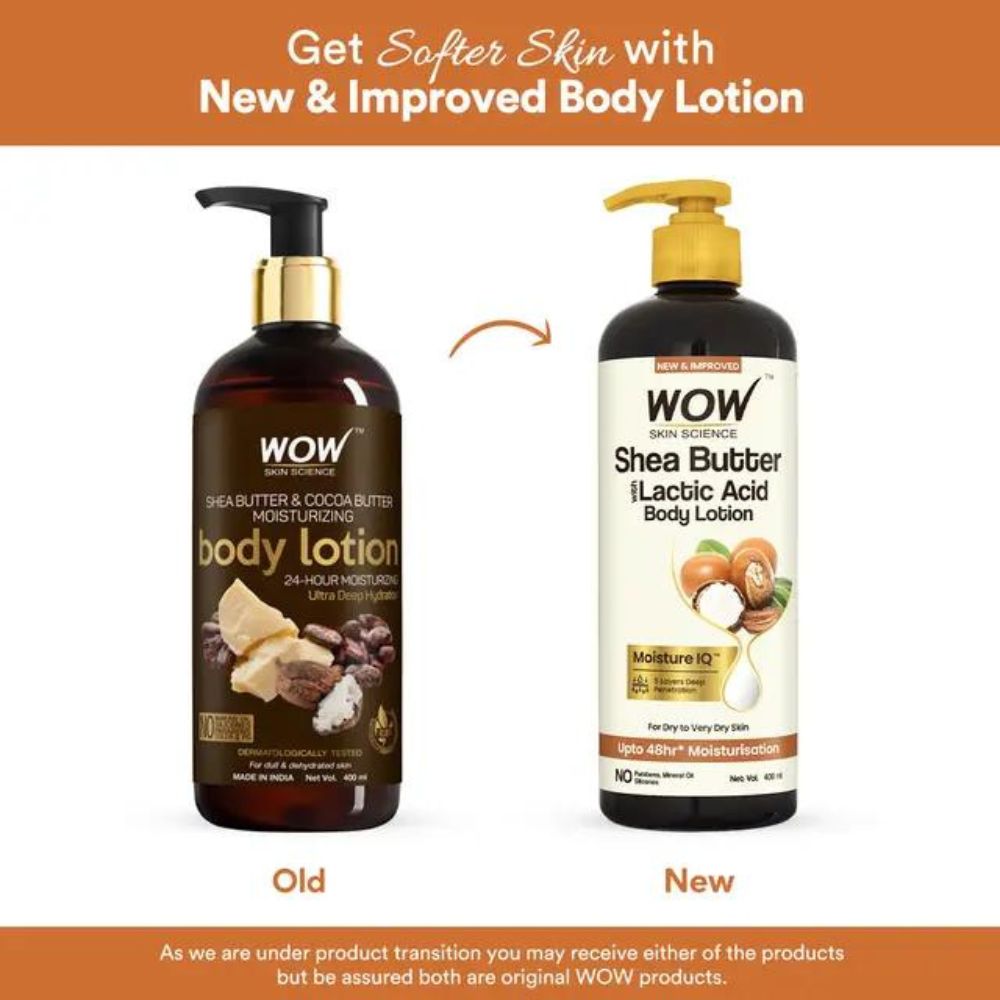WOW Skin Science Shea Butter And Cocoa Butter With Lactic Acid Body Lotion ( 400 Ml ) ( Full Size )
