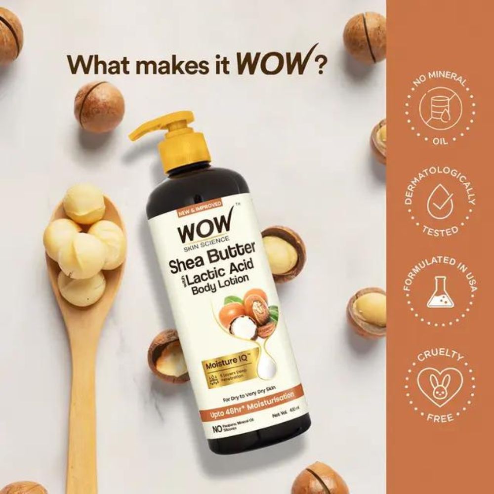 WOW Skin Science Shea Butter And Cocoa Butter With Lactic Acid Body Lotion ( 400 Ml ) ( Full Size )