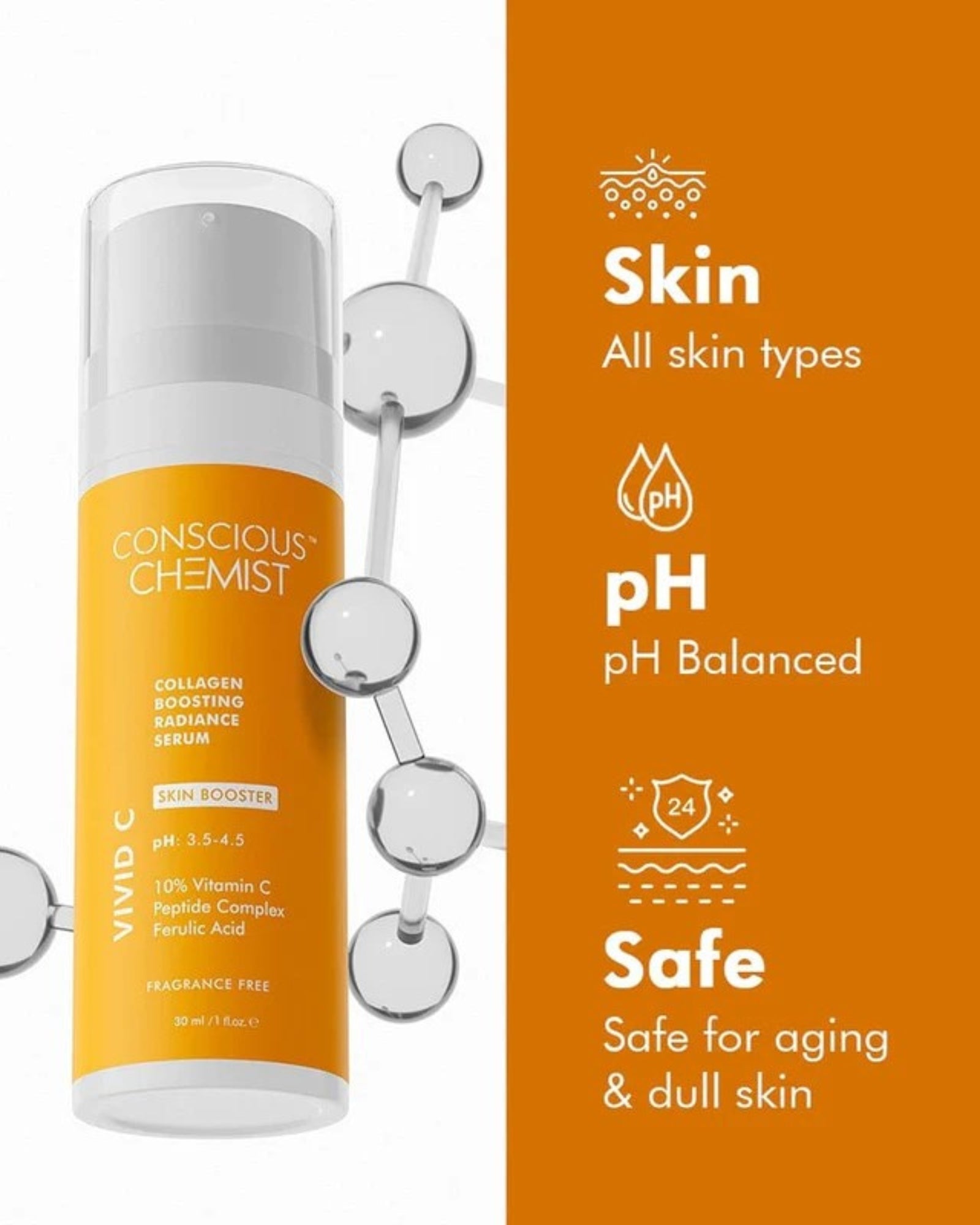 Conscious Chemist 10% Vitamin C Serum | Radiance Booster | Peptide Complex & Ferulic Acid ( 30 ml ) ( Full Size )