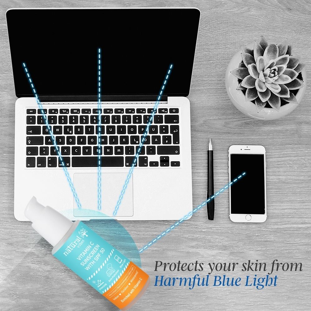 Natural Vibes Vitamin C Sunscreen SPF 50+ Protection from UVA/UVB rays, Blue Light & Pollution ( 50 ml ) ( Full Size )