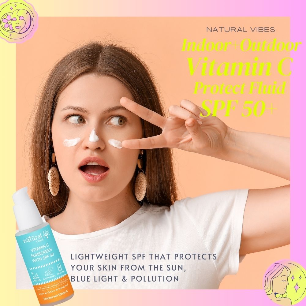 Natural Vibes Vitamin C Sunscreen SPF 50+ Protection from UVA/UVB rays, Blue Light & Pollution ( 50 ml ) ( Full Size )