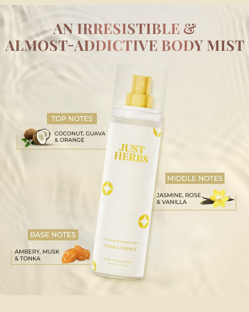 Just Herbs Long-Lasting Vanilla Spice Body Mist ( 140 ml )