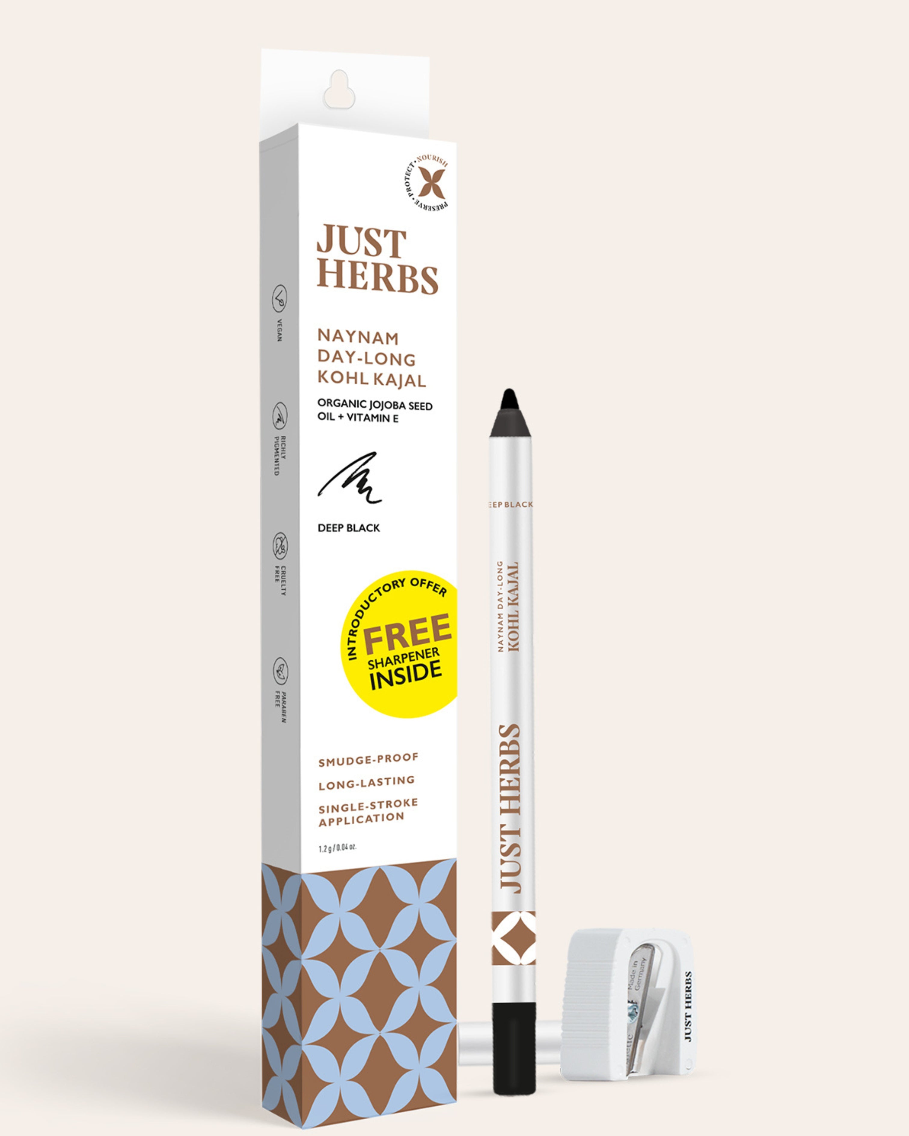 Just Herbs - Naynam Day Long Sharpenable Kajal (Deep Black)