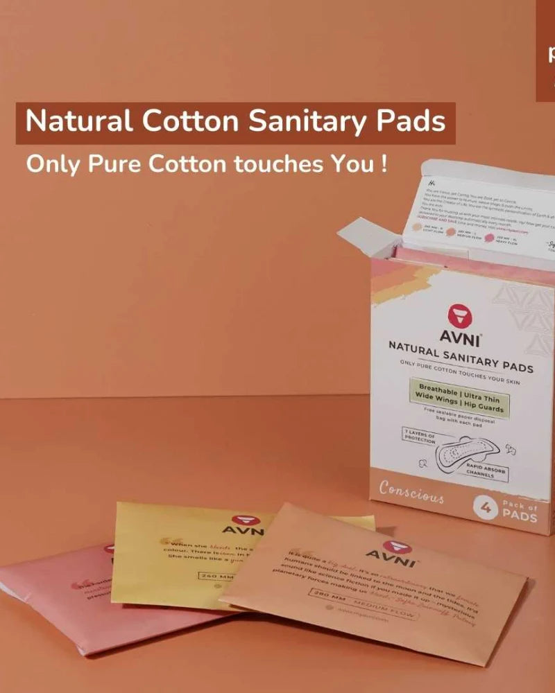 Avni Natural Cotton Sanitary Pads (XL, Pack of 4) with Paper Disposal Bags