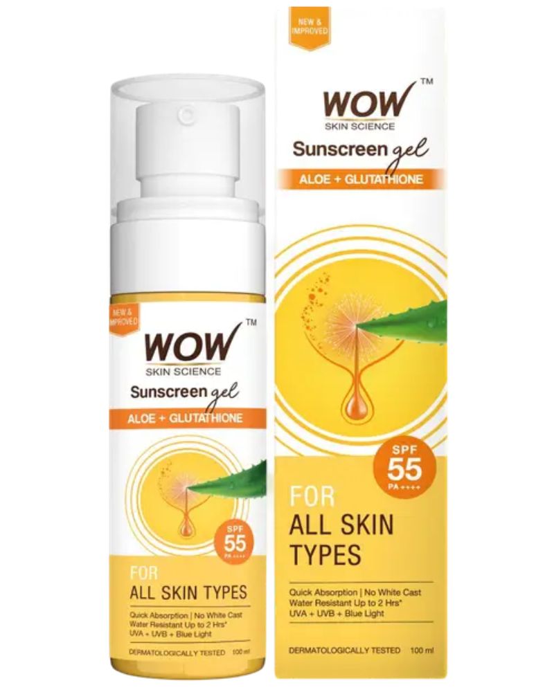 WOW Skin Science Sunscreen Gel For All Skin Types | SPF 55 PA++++ | Lightweight & Quick Absorbing (100 ML) ( Full Size )