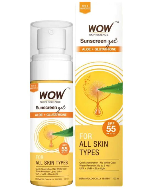 WOW Skin Science Sunscreen Gel For All Skin Types | SPF 55 PA++++ | Lightweight & Quick Absorbing (100 ML) ( Full Size )
