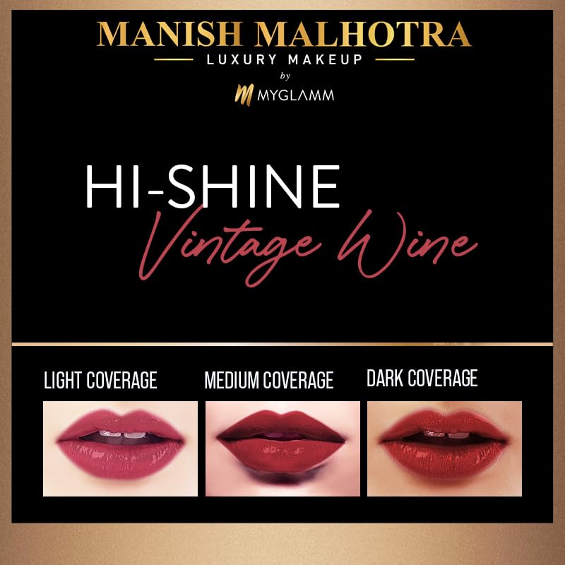 Manish Malhotra Beauty By MyGlamm Hi-Shine Lipstick - Vintage Wine ( 4gm ) ( Full Size )