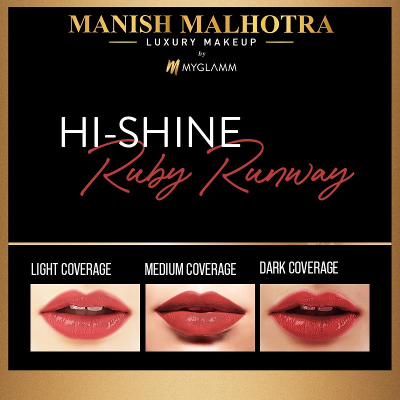 Manish Malhotra Beauty By MyGlamm Hi-Shine Lipstick - Ruby Runway ( 4gm ) ( Full Size )