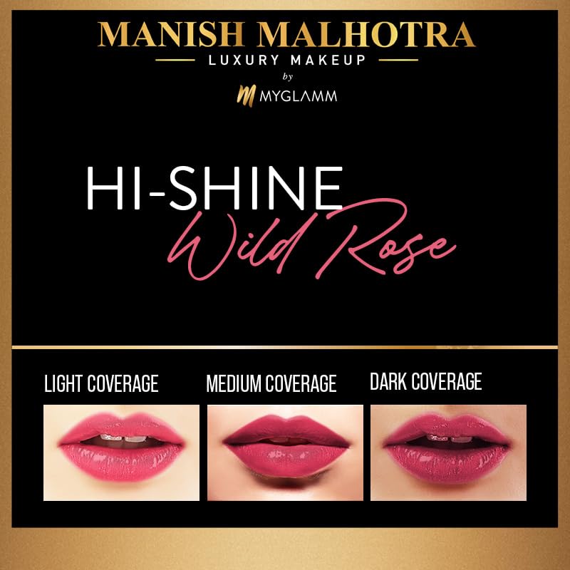 Manish Malhotra Beauty By MyGlamm Hi-Shine Lipstick - Wild Rose ( 4 gm ) ( Full Size )