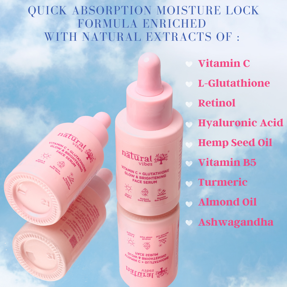 Natural Vibes Vitamin C + Glutathione Glow & Brightening Face Serum (30 ml) ( Full Size )