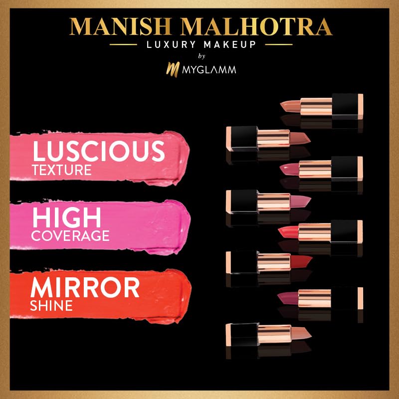 Manish Malhotra Beauty By MyGlamm Hi-Shine Lipstick - Wild Rose ( 4 gm ) ( Full Size )