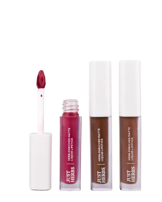 Just Herbs - Herb Enriched Matte Liquid Lipstick Kit - (Set of 3*2ml) ( 90s Vibe Look ) (Full Size)