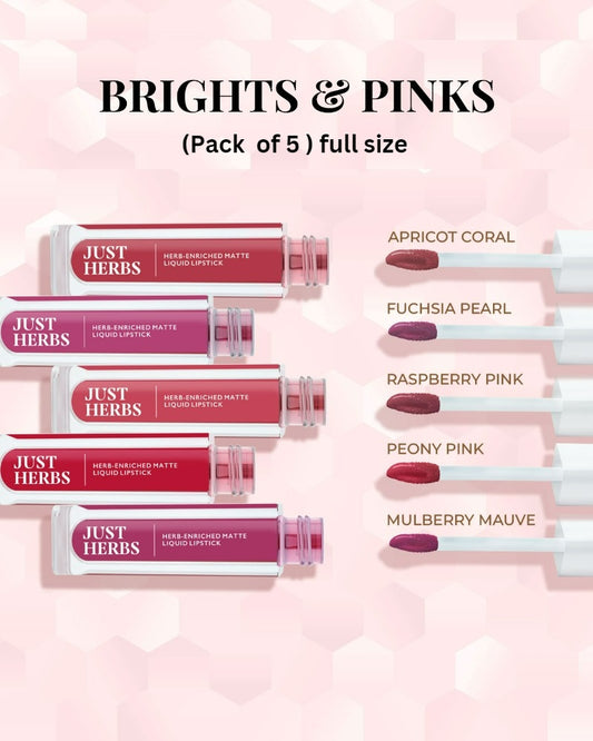 Brights & Pinks (Set of 5* 2ml) Herb Enriched Matte Liquid Lipstick Kit