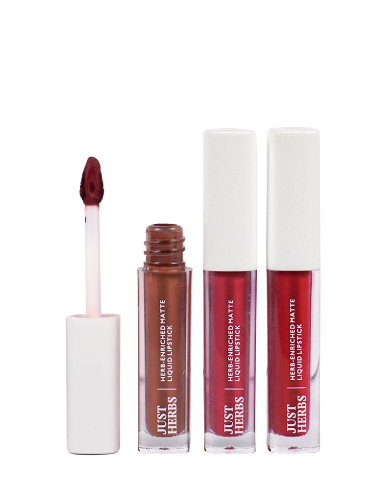 Just Herbs - Herb Enriched Matte Liquid Lipstick Kit - (Set of 3*2ml) ( Day And Office Look ) (Full Size)