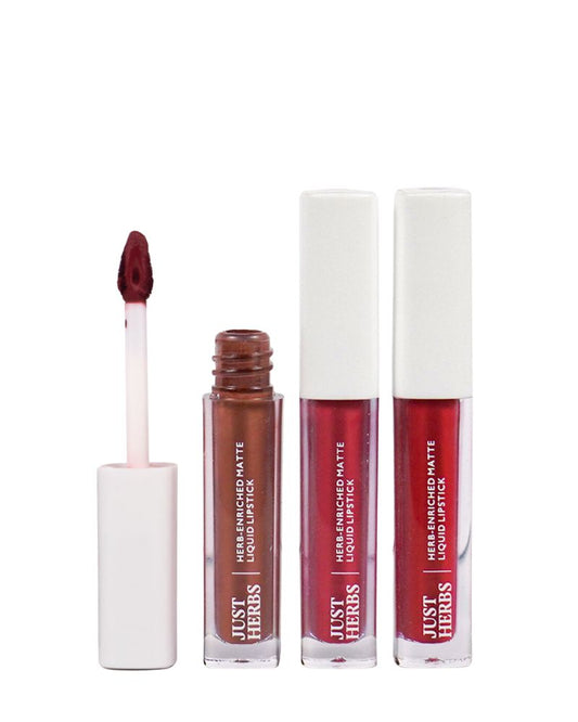Just Herbs - Herb Enriched Matte Liquid Lipstick Kit - (Set of 3*2ml) ( Day And Office Look ) (Full Size)