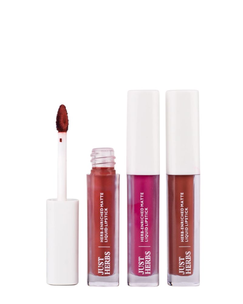 Just Herbs - Herb Enriched Matte Liquid Lipstick Kit - (Set of 3*2ml) ( Day To Night Look ) (Full Size)