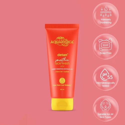 Aqualogica Detan+ Smoothie Face Wash with Cherry Tomato & Glycolic Acid for Tan Removal - 100ml