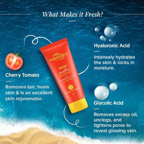 Aqualogica Detan+ Smoothie Face Wash with Cherry Tomato & Glycolic Acid for Tan Removal - 100ml