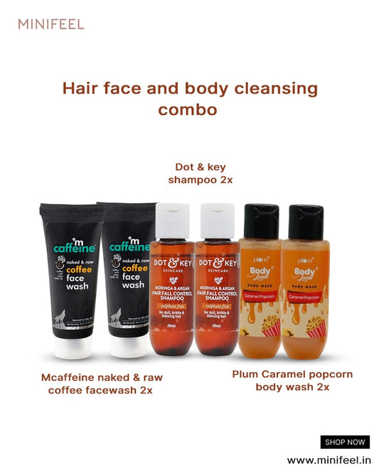 Hair Face And Body Cleansing Combo ( Pack of 6 ) ( Mini / Small Pack / Sample )