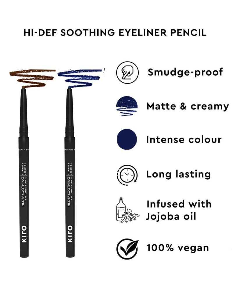 Kiro Hi - Def Soothing Long-Lasting Eyeliner Pencil, Earth Brown (Deep Brown) (0.35Gm) ( Full Size)