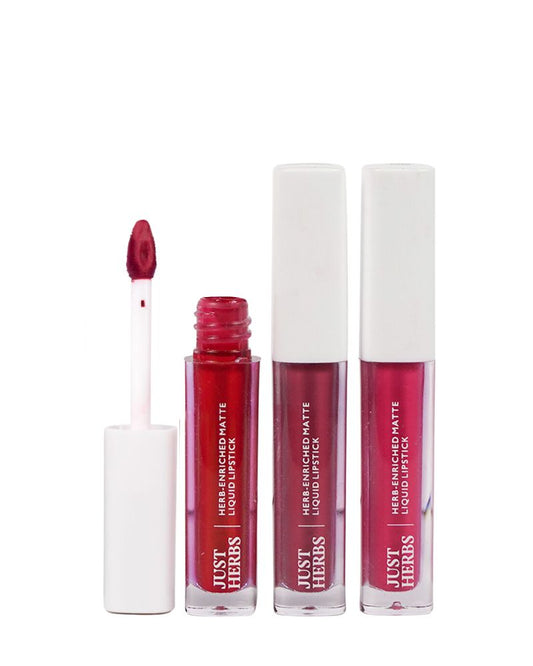Just Herbs - Herb Enriched Matte Liquid Lipstick Kit - (Set of 3*2ml) ( Night And Cocktail Look ) (Full Size)