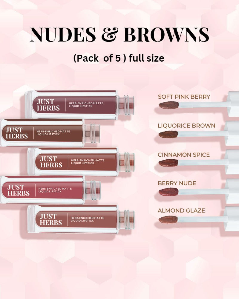 Just Herbs Nudes and Browns (Set of 5) Herb Enriched Matte Liquid Lipstick Kit