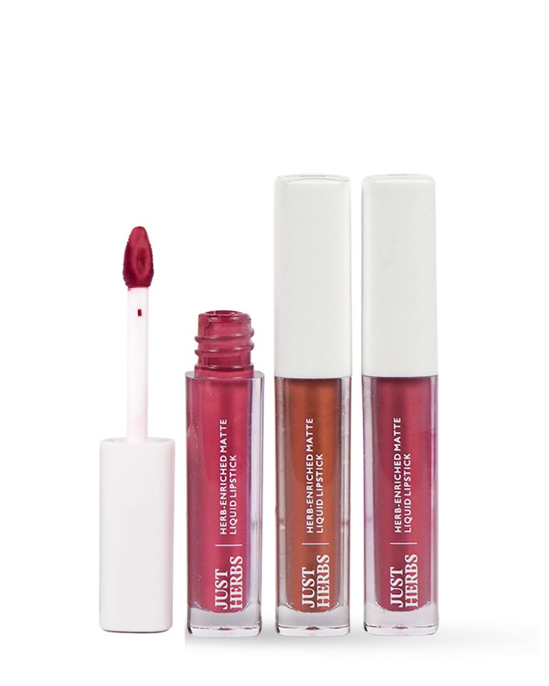 Just Herbs - Herb Enriched Matte Liquid Lipstick Kit - (Set of 3*2ml) ( Pastels And Nudes Look ) (Full Size)
