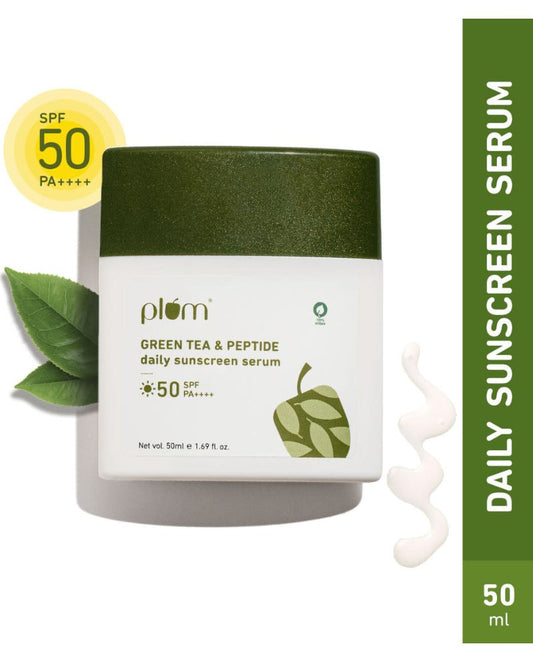 Plum Green Tea & Peptide Daily Sunscreen Serum SPF 50 PA ++++ | UVA & UVB Protection | Clear-Matte Finish ( 50 ml ) ( Full Size )