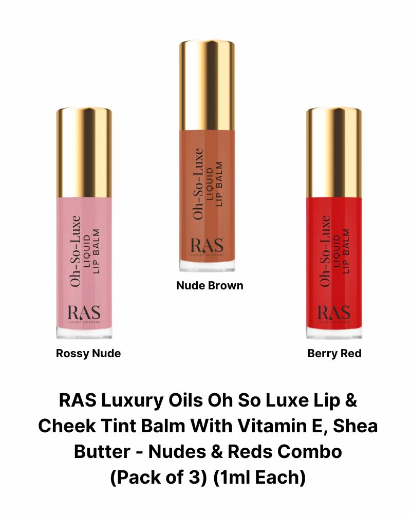 RAS Luxury Oils Oh So Luxe Lip & Cheek Tint Balm - Nudes & Reds Combo ( Pack of 3 ) ( 1 ml * 3 ) (Mini/ Small Pack/ Sample)