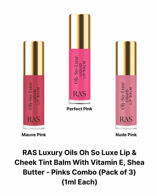 RAS Luxury Oils Oh So Luxe Lip & Cheek Tint Balm - Pinks Combo ( Pack of 3 ) ( 1 ml * 3 ) (Mini/ Small Pack/ Sample)