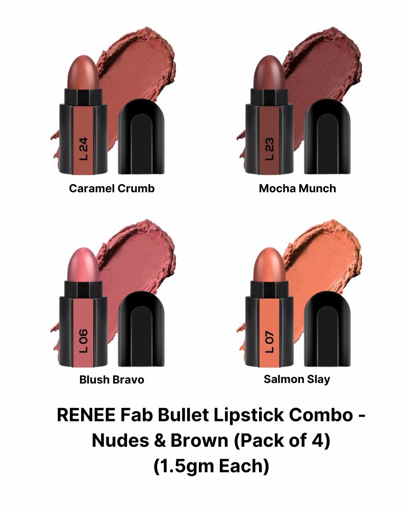 Renee Fab Bullet Lipstick Combo ( Nudes & Brown ) ( Pack of 4 ) ( 1.5 gm Each )