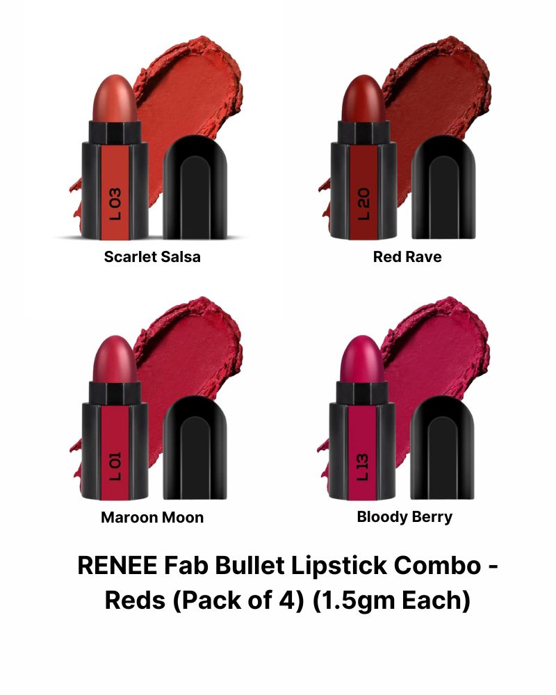 Renee Fab Bullet Lipstick Combo ( Reds ) ( Pack of 4 ) ( 1.5 gm Each )