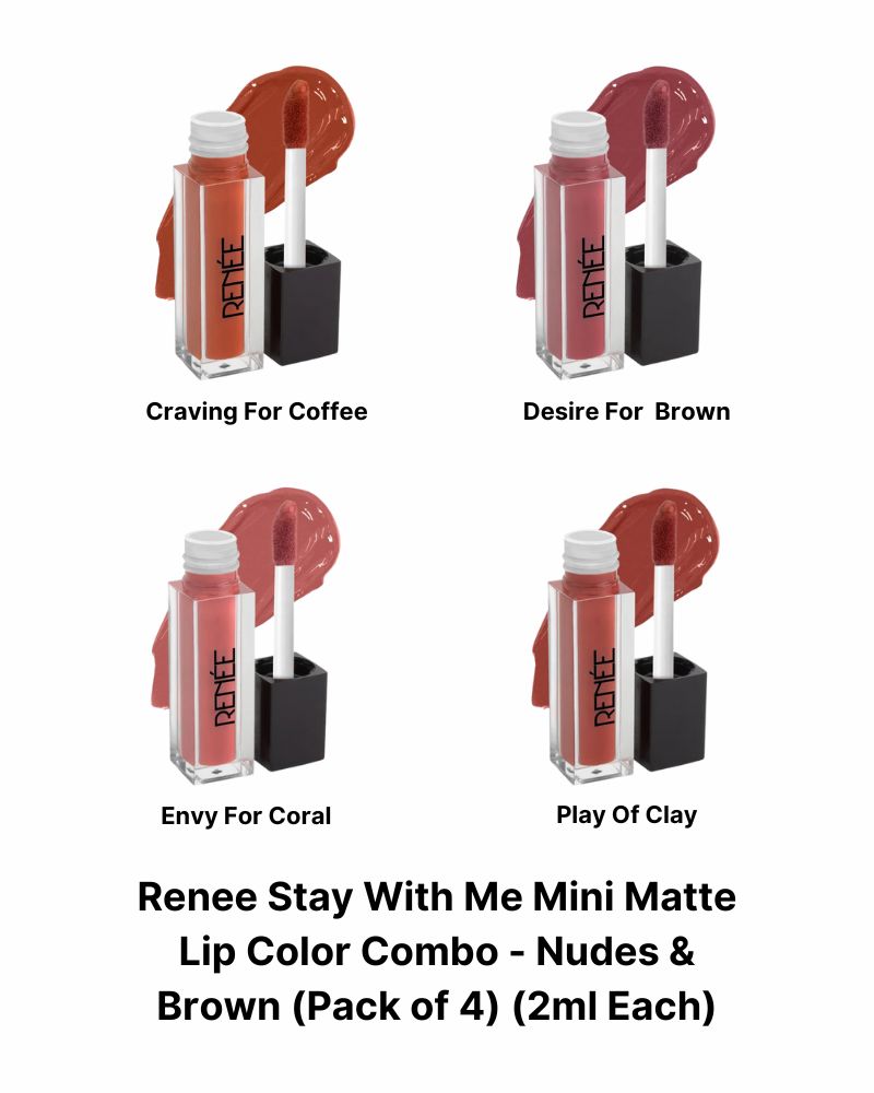 Renee Stay With Me Mini Matte Lip Color Combo - Nudes & Brown ( Pack of 4 )  (2 ml each) (Mini/Small Pack/Sample)