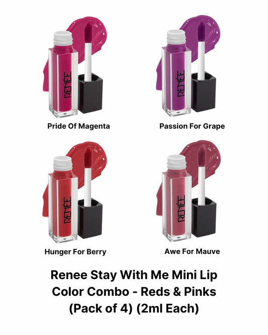 Renee Stay With Me Mini Matte Lip Color Combo - Reds & Pink ( Pack of 4 )  (2 ml each) (Mini/Small Pack/Sample)