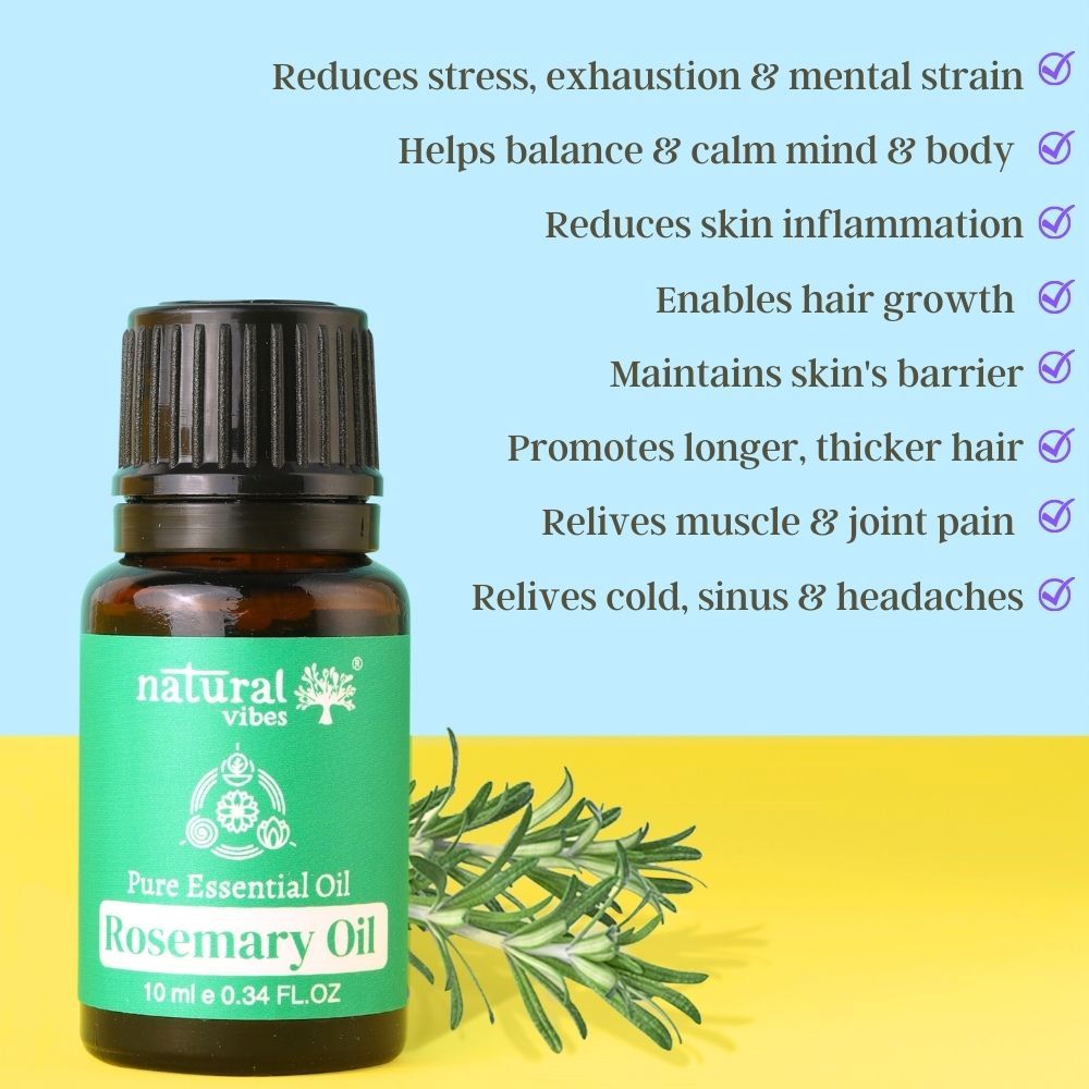Natural Vibes Rosemary Pure Essential Oil for Hair Fall, Growth & Strong, Thick Hair ( 10 ml ) ( Full Size )