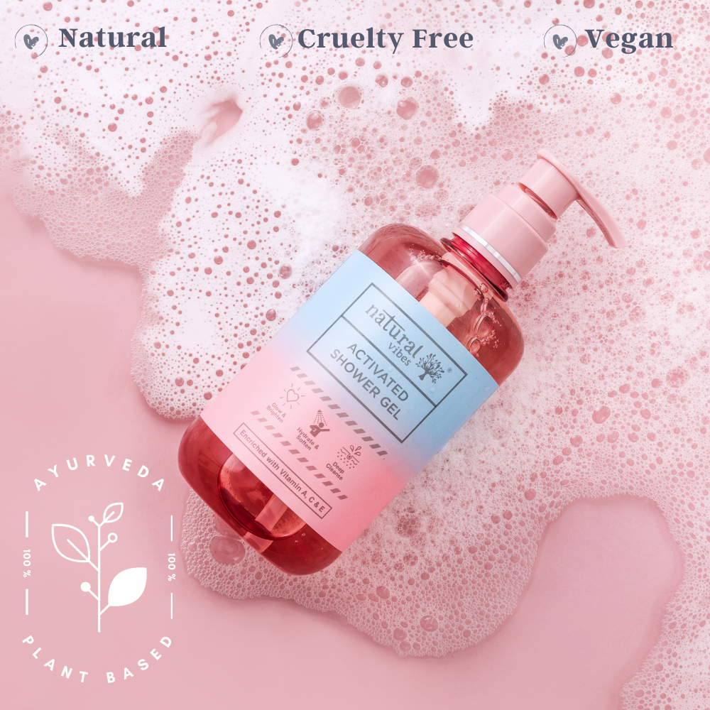 Natural Vibes Activated Shower Gel Body Wash - Glow, Hydrate, Deep Cleanse & Soften ( 300 ml ) ( Full Size )