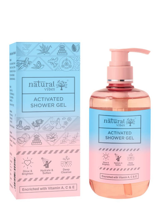 Natural Vibes Activated Shower Gel Body Wash - Glow, Hydrate, Deep Cleanse & Soften ( 300 ml ) ( Full Size )