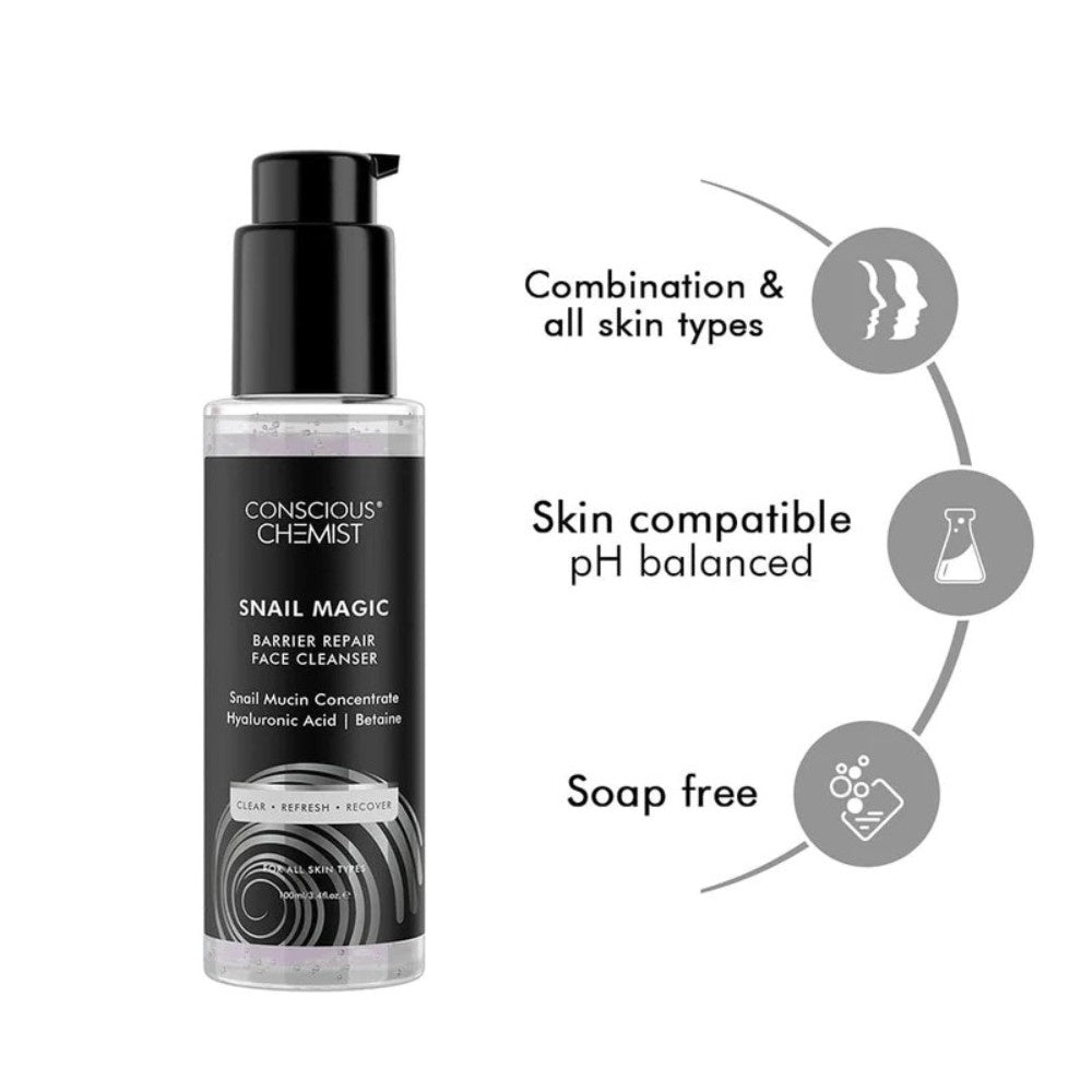 Conscious Chemist Snail Magic Cleanser | Hydration & Barrier Repair | Snail Mucin & Hyaluronic Acid ( Full Size ) ( 100 ml )