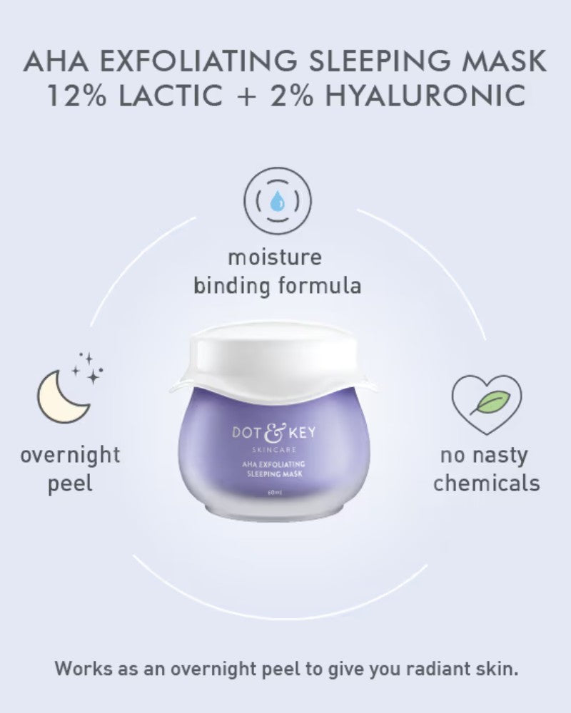 Dot & Key AHA Exfoliating Sleeping Mask 12% Lactic + 2% Hyaluronic  (60ml)