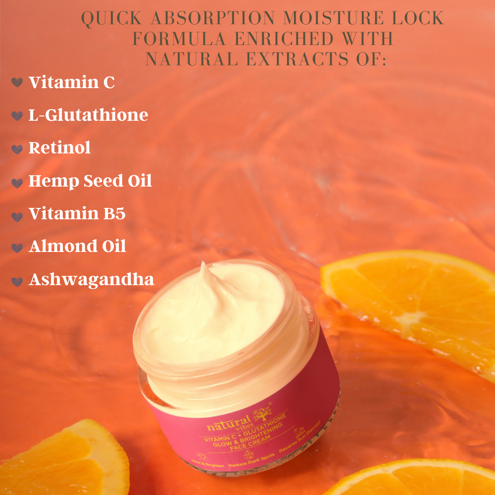 Natural Vibes Vitamin C + Glutathione Glow & Brightening Face Day & Night Cream ( 50 g ) ( Full Size )