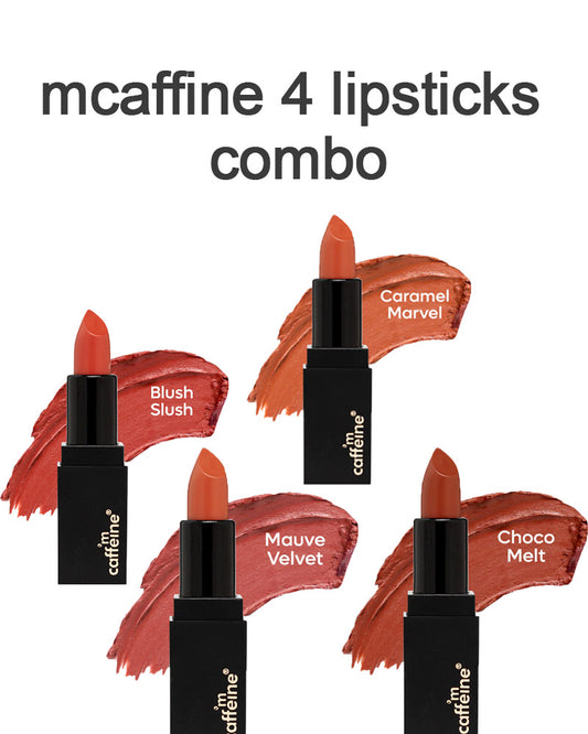 mCaffeine Cocoa Kiss Creamy Matte Nude Lipstick with Cocoa Butter ( Pack of 4 ) ( Full Size )