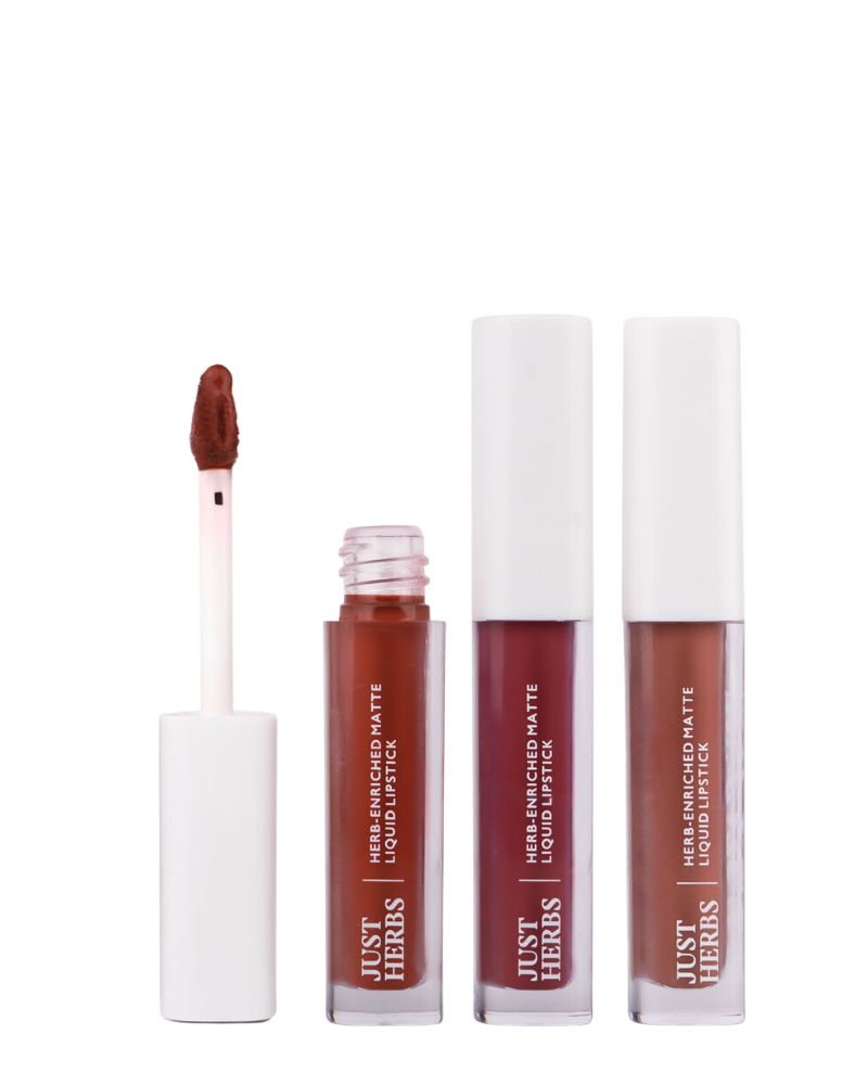 Just Herbs - Herb Enriched Matte Liquid Lipstick Kit - (Set of 3*2ml) ( Overachiever Look ) (Full Size)
